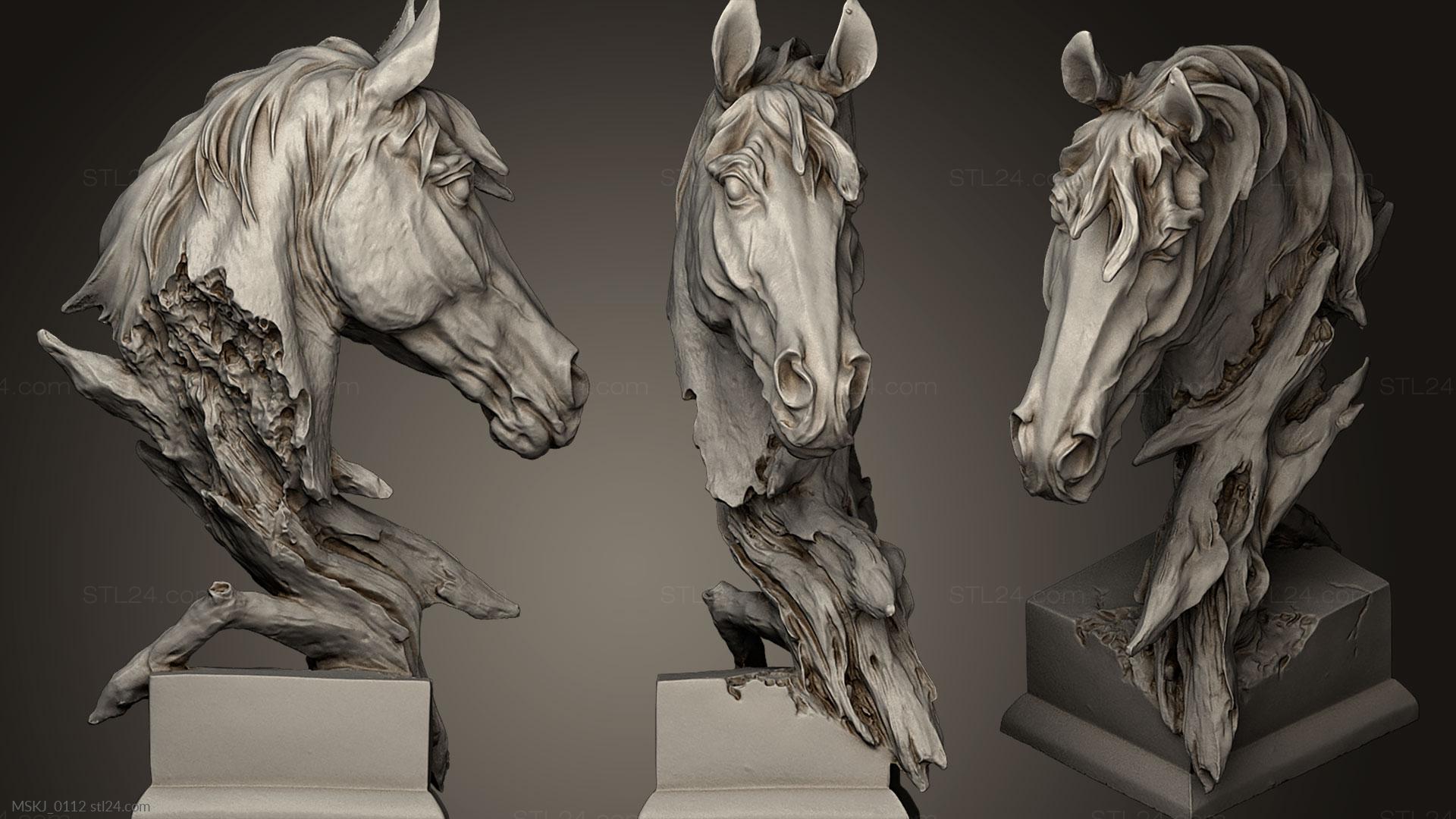 Маски и морды животных (Скульптура Лошади, MSKJ_0112) 3D модель для ЧПУ станка